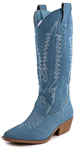 Toocool Stivali donna texani cowboy western camperos scarpe jeans D7950 [36,Blu scuro]