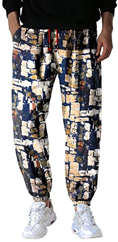 MakingDa Baggy Printed Hippie Trousers Men Cotton Yoga Leisure Harem Pants Funky Loose Cuffed Pattern Hippy Lounge Bottoms Colourful Patterned Wide Leg Sweatpants-DZ-2-M