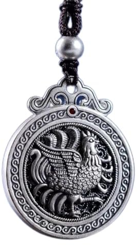 Collier Du Zodiaque Chinois Pour Hommes, Carte Ronde Solide Du Zodiaque Et Huit Diagrammes Pendentif En Relief Double Face, Collier Punk Rétro Cadeau De Bijoux Pour Hommes Et Femmes, Coq, Comme Indi