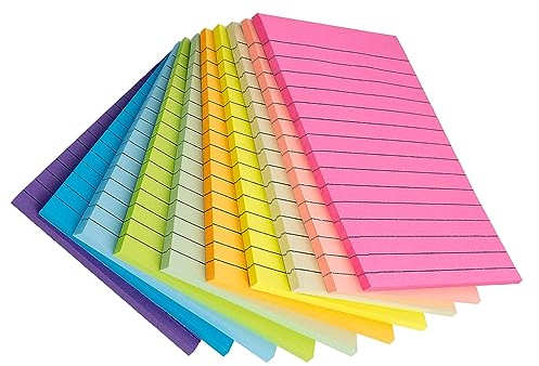 Haftnotizen, 500 Blatt Farbige Haftnotizen Mit Linien, Selbstklebende Notizen, 10 cm x 15 cm Farbige Notizblöcke, Geeignet für Büro Und Heimstudenten (10 Farben)