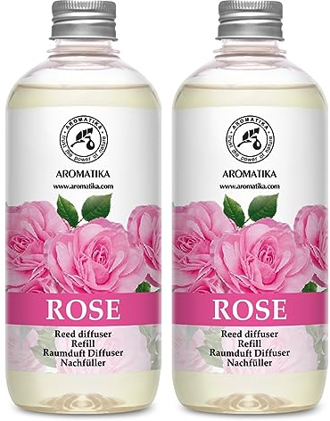 Raumduft Nachfüllflasche Rose 2x500ml - Nachfüller Set für Duftdiffusor - Aromatherapie Duft Diffuser - Raumbeduftung - Lufterfrischer für SPA - Heim - Büro - Fitnessclub - Reed Diffuser Refill