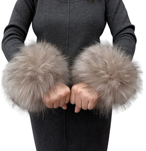 Ekakashop Fell Pelz Armstulpen Damen Pulswärmer Fell Manschetten Stulpen Warmers Handgelenk Handschuhe Warme Wrist Band Cuffs Weiche Winter Arm Wärmer Kunstpelz Handwärmer Fellstulpen für Frauen