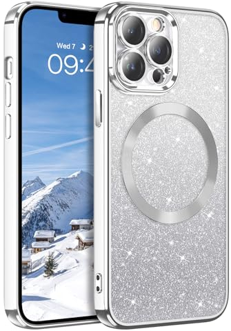 DUEDUE für iPhone 13 Pro Hülle Glitzer 6.1'', Handyhülle Glitzer Magnetische Stoßfeste Schutzhülle Soft TPU für iPhone 13 Pro Hülle Magnetische 6.1 Silber