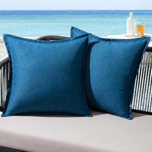 MIULEE Outdoor Kissen Wetterfest Kissenbezug Wasserdichter Dekorative Kissenbezüge Leinen-Optik Sofakissen Dekokissen für Garten Sofa Couch Wohnzimmer Schlafzimmer 2er Set 45x45cm Navy Blau