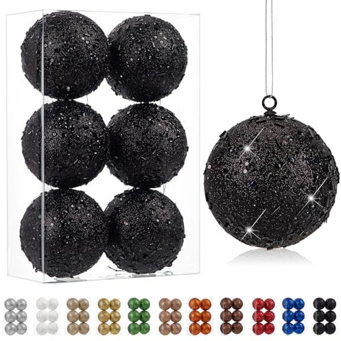 Oairse Palline di Natale grandi, 10 cm, 6 pezzi, infrangibili, grandi, nere, ornamenti per albero di Natale, decorazioni per albero di Natale, Halloween, feste di nozze