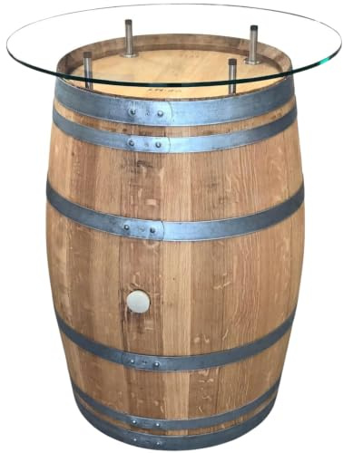 Fass-Schmiede Weinfass Stehtisch Très Chic mit Glasplatte (Glasplatte 80cm Ø, Geölt)
