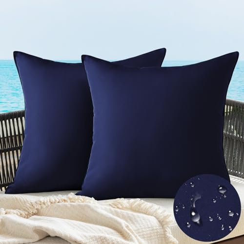 JOTOM 2er Set Outdoor Wasserdichte Kissenbezüge, Dekorative Weich Einfarbig Wurf Kissenbezug Moderne Kissenhüllen Sofakissen Dekokissen Zierkissenbezug für Garten Wohnzimmer Deko (45x45cm, Dunkelblau)