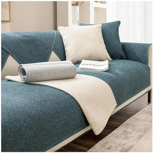 BDMFJY Sofabezug Ecksofa L Form Waschbar, Sofaschoner rutschfest Hund Katze Couch Überzug Ecksofa u Form Baumwolle und Leinen Decke Universal 3/2/4/1sitzer Sofa,Dark Green,90x70cm