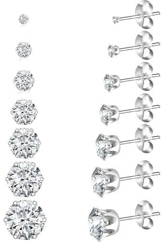 Yiorxu 7 Paar Ohrringe Helix Piercing Chirurgenstahl,Ohrstecker Titan Gold Silber Ohrringe Damen Set:2-8mm mit Zirkonia Steinen,Hypoallergen Cartilage Tragus Piercing Schmuck Geschenk