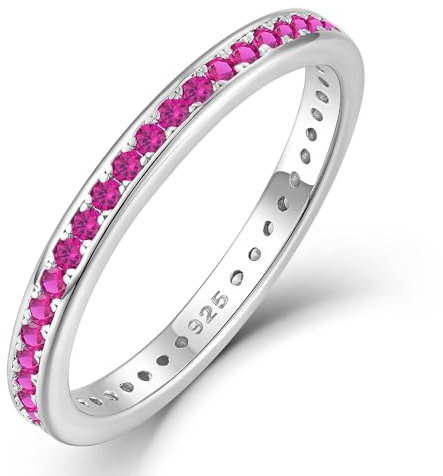YL Ewigkeitring Stapelbare Ringe 925 Sterling Silber Rubin Geburtsstein Ring Verlobungsringe Memoire Ringe Schmuck Geschenke für Damen Mutter Freundin,Größe52
