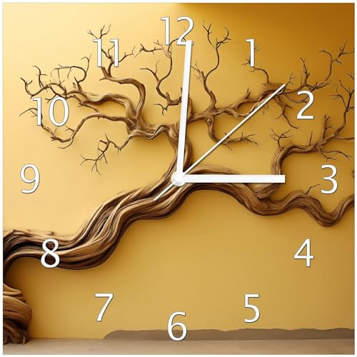 Wallario Design-Wanduhr Lebensbaum Skulptur aus Glas, Motiv-Uhr Größe 30 x 30 cm, weiße Zeiger