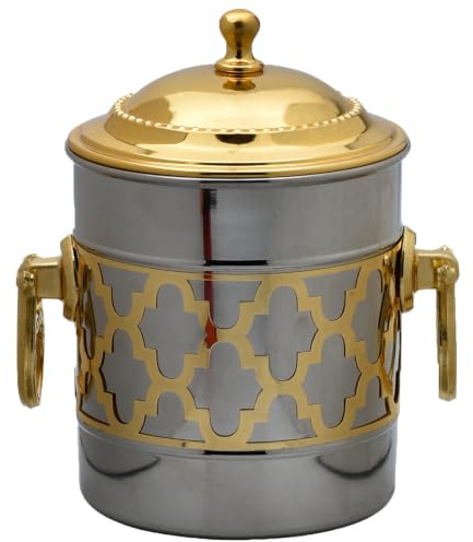 Marrakesch Aesthetic Schmuckschale Behälter mit Deckel aus Edelstahl 15.5cm | Schmuckaufbewahrung als Deko im Wohnzimmer Schlafzimmer auf dem Schminktisch | Bonboniere Khadij silber gold als Tischdeko
