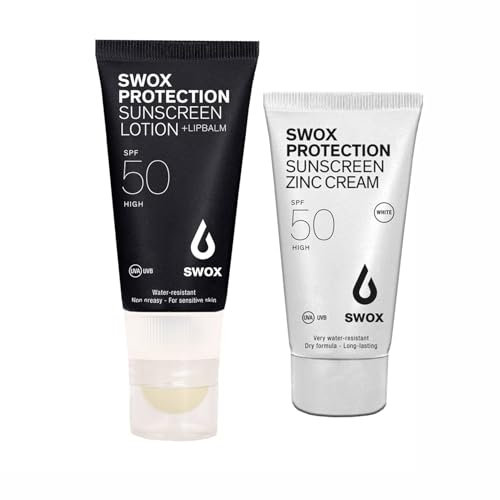 SWOX Sonnencreme Bundle - Zink LSF 50 Weiß & Lotion Combo LSF 50 - Hochwirksamer UV-Schutz, Extra Wasserfest, mineralische Filter für Outdoor-Sport - Schnell einziehend, nicht fettend – 2x20 ml