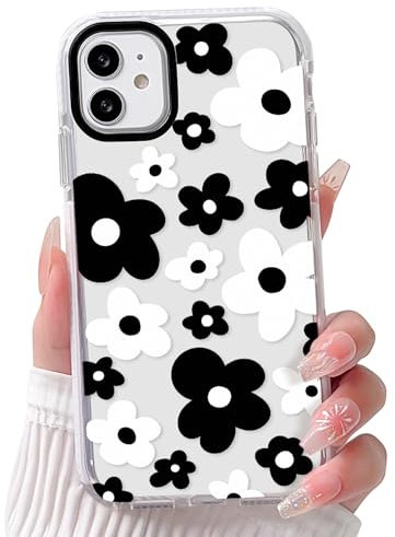 NITITOP Compatible with iPhone 12/12 Pro Case Cute Clear for Women Girls Black Flower Floral Pattern Ultra Slim with Bumper Protector Soft TPU Anti-Yellow Protective Phone Cover - Black