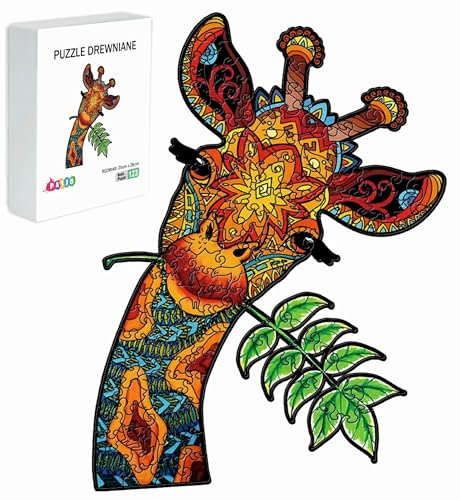 PASJO - Holzpuzzle Erwachsene mit Giraffenmotiv 123 Teile 28x20 cm - Geschenkidee für Kinder - Holz Puzzle Giraffe - Einzigartige Tierförmige Holz-Puzzle - Creative Jigsaw aus Holz für Erwachsene