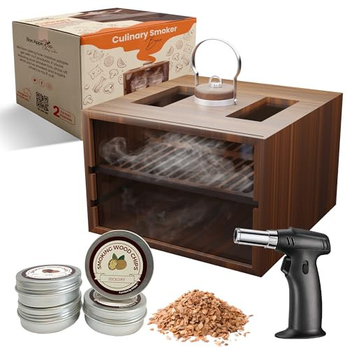 Bon Apperoo™ Kulinarische Räucherbox mit 4 Gläsern und Taschenlampe, tragbares Teesieb für kalte Speisen und Cocktails, Whiskey und Bourbon Räucherset, ideal für Getränke und Wurstwaren, Butan nicht