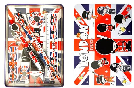Set of 5 Cartoon-Style London Royal Guard Illustrations, Pencil Cases – British Souvenir School Kit, Perfect UK England Gift