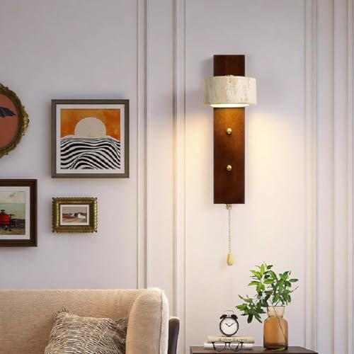 BBWO LED Wandleuchte Modern Nachttisch Wandlampe Innen Mittelalterlicher Stil gelber Travertin Wandbeleuchtung for schlafzimmerLamp Wohnzimmer Flur Treppen Dachboden Deckenleuchte(Warmes Licht,Ax1)