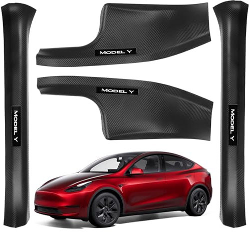 for Tesla Model Y Door Sill Protector 2019-2024 5 Seater | Carbon Fiber Front & Rear Scuff Plate Guards (4 Pcs) | Kick Protection, Edge Guards | Non-Fit 7 Seater Models