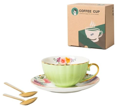 Juego de tazas de té de porcelana china con diseño de flores vintage, juego de taza de té y platillo de cerámica con patrón de flores para uso en oficina y cafetería
