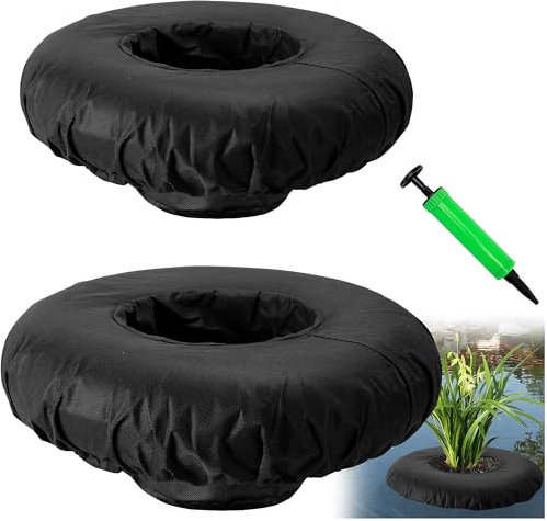 DECOHS Schwimmende Pflanzgefäße für Teiche, 2 Größen, gewebter Stoff, schwimmende Teichpflanzkörbe, Wasserpflanze, Fischbarriere, schwimmende Insel für Gartenwasserspiele und Aquascape-Dekoration, 2