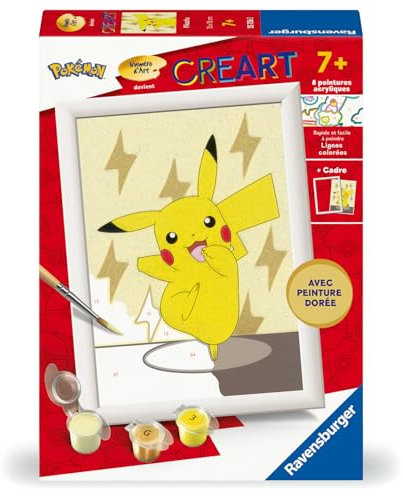 Ravensburger - CreArt Kids 13x18 cm - Numéro d'art - Pikachu - Kit de Peinture par numéros - Dès 7 Ans - 25756