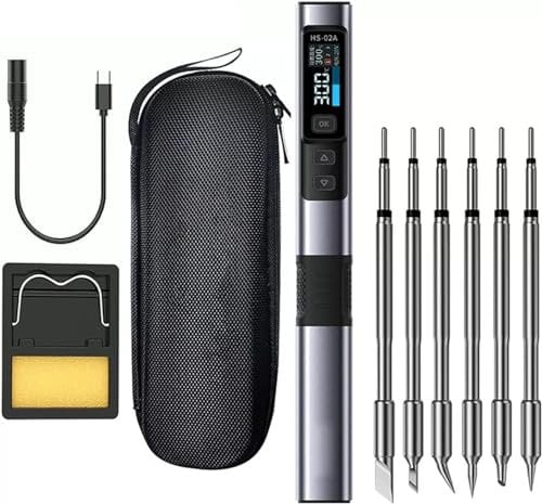 Kit Saldatore Elettrico,HS-02A 100W Mini Saldatore 100-450°C Alimentazione PD/QC/DC 9-20V Riscaldamento Rapido 6 Teste Di Saldatura per Riparazione di Precisione dell'Elettronica