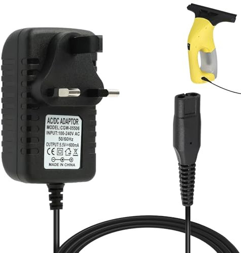 5.5V Replacement Charger for Karcher Window Vac Cleaner WV1, WV2, WV5, WV55, WV60, WV70, WV1 Plus, WV2 Plus, WV75 Plus, WV5 Premium, Replacement for Karcher Window Vac Plug Power Supply