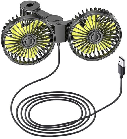 SKIKHN Auto Ventilator für Rücksitz, Auto Ventilator, Elektroauto-Ventilatoren, Auto-Kühlluftventilator mit 3 Geschwindigkeiten, Tragbare 360° Drehbarer Auto Fan für Zuhause/Büro, LKW Van SUV RV