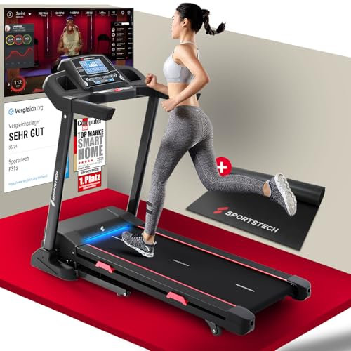 Sportstech F31s Profi Laufband für Zuhause I Premium APP via Bluetooth I LED & Tablethalterung I Deutsche Qualitätsmarke I 4.5 PS, 16 km/h - Fitness Treadmill klappbar bis 120 kg Nutzergewicht