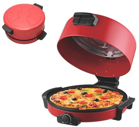 MJMLUCK Macchina per Pizza elettrica, 2000W, Caldaia Antiaderente Doppia, Forno per Pizza Portatile da Interno, Macchina per Pancake e frittate, Macchina per Pizza Rotonda da 40 cm, per pizze, Nacho
