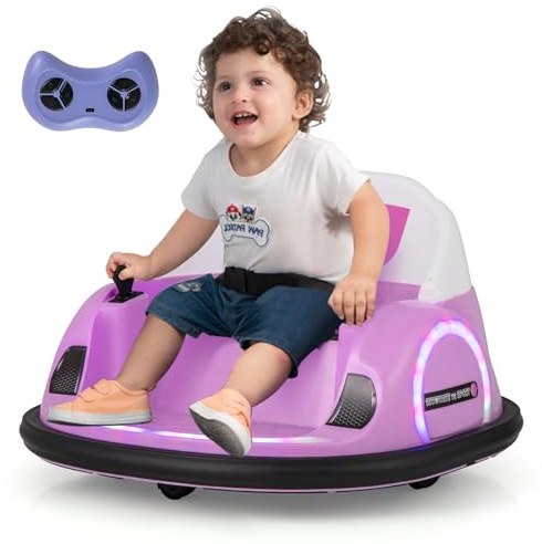 COSTWAY Autoscontro Elettrico per Bambini, Macchina Elettrica per Bambini con Luci LED, Connessione Wireless, Musica Giro a 360°, Macchina Cavalcabile per Bambini 18+ Mesi (Rosa)