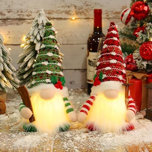2 Stücke Weihnachtswichtel Weihnachtsdekorationen mit Lichtern, Weihnachtswichtel aus Plüsch, schwedische handgefertigte Plüschwichtel-Ornamente, Elfen-Weihnachtsdekoration für den Tisch zu Hause