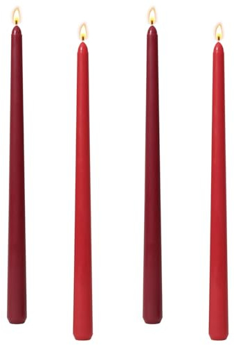 Stabkerzen Rot, 4 Stück Kerzen Stabkerzen Dunkelrot Set, Rote Kerzen Lang, Tisch Dekoration, Tisch Dekoration, Bankett, Hochzeit, 25 cm