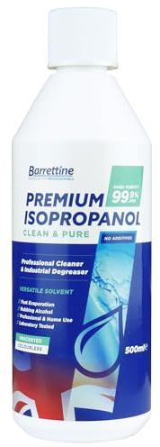 Barrettine Premium Isopropanol IPA 99.9% Purity (500ml) - Professional Cleaner & Industrial Degreaser, Unscented & Colourless Isopropyl Rubbing Alcohol with Rapid Evaporation