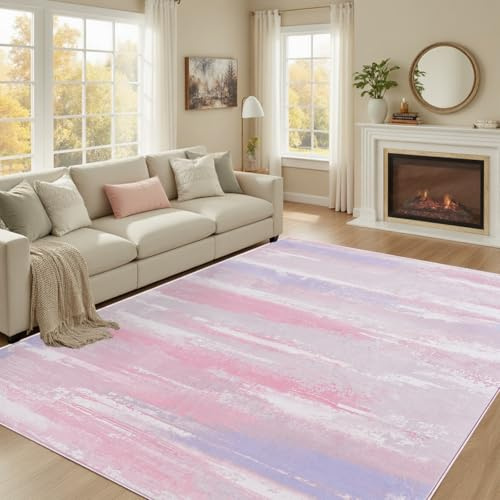 GthreeD Teppich Wohnzimmer Rosa 160x230cm Abstrakelte Waschbar Teppiche | Moderne Flauschig Kurzflor Wohnzimmerteppich Rutschfest Teppich für Wohnzimmer, Schlafzimmer, Esszimmer, Küche, Büro