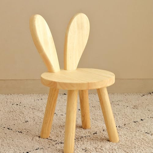 Chingcoo Kinderstuhl Holz, 45 × Ø 26 cm Massivholz Kinderstuhl mit Hasenohren Rückenlehne, Rutschfesten Gummifüßen, Niedlicher Kinderzimmer Stuhl für Essen, Malen & Spielen