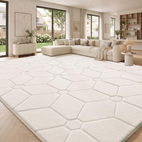 Treeboy Groß Teppich Wohnzimmer 140x200cm Flauschig Kurzflor Teppiche Creme | Wohnzimmerteppich Teppich Schlafzimmer Waschbarer Carpet Gegend Kurzflor Flauschig Rutschmatte Kinderzimmer Teppiche Modern