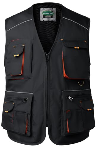 KTWOLEN Men's Work Vest Carpenters Tool Multi-Pocket Safety Vest Construction Mechanics Sleeveless Work Gilet