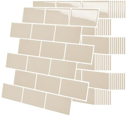 Dickere 3D Klebefliesen Fliesen, Beige Klebefliesen Küche Metro Fliesen Selbstklebend Wandverkleidung für Bad Küche, 10 Stück Küchenrückwand Wandfliesen Selbstklebend, 30.5 x 30.5cm (Beige)