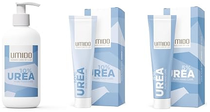 UMIDO 3er Urea-Pflegeset, Fußcreme 10% Urea 250ml & 45ml, Handcreme 5%, für trockene Haut