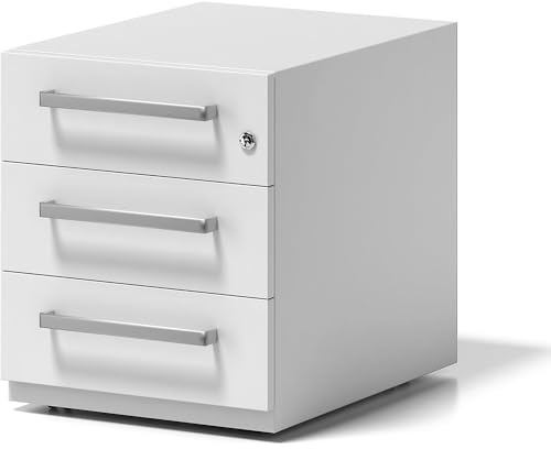 Bisley Rollcontainer Note mit Griff, 3 Universalschubladen, Metall, 696 Verkehrsweiß, 56.5 x 42 x 49.5 cm