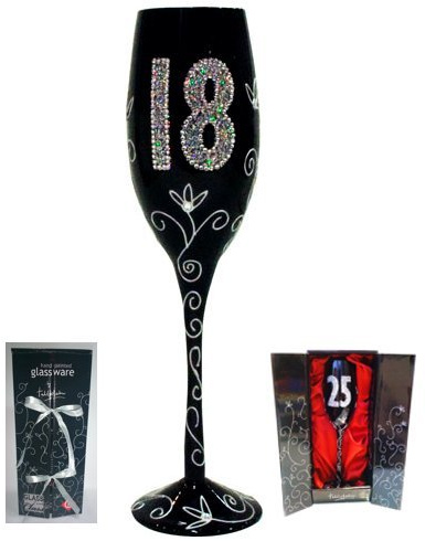 Framan Verre à Cava (CHAMPAGNE) pour cadeau d'anniversaire original, gravé LES NOMBRES DES ÂGES (18 ans noir)