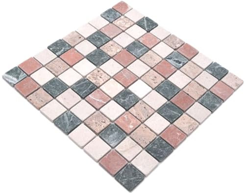Mosaik Fliese Marmor Naturstein creme beige rot grün Random für BODEN WAND BAD WC DUSCHE KÜCHE FLIESENSPIEGEL THEKENVERKLEIDUNG BADEWANNENVERKLEIDUNG Mosaikmatte Mosaikplatte