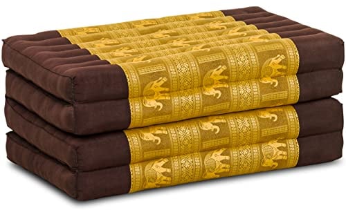 Nachhaltige Klappmatratze aus Kapok - 200x80x8cm - Gästematratze mit Thaiseide, Matratze faltbar für Van, ökologische Yogamatte, Gästebett klappbar, Liege Garten Balkon (Braun/Gold/Elefanten Seide)