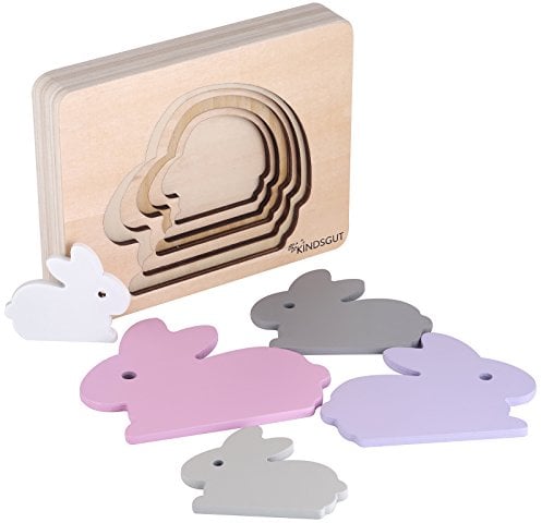 Kindsgut Tierpuzzle, Lagenpuzzle, Lernspielzeug zur Förderung der Motorik, Motorikspielzeug aus Holz, praktische Größe für zuhause und unterwegs, Hase