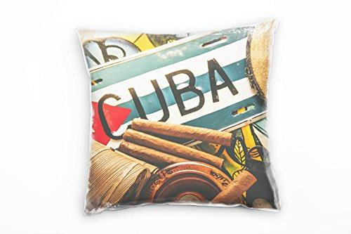 Paul Sinus Art Urban, Kuba, Zigarren, Reisen, braun, blau, rot Deko Kissen 40x40cm für Couch Sofa Lounge Zierkissen - Dekoration zum Wohlfühlen