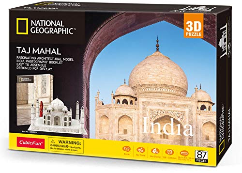 CubicFun 3D Jigsaw Puzzles Age 8+ for Adults Kids National Geographic Architecture Building Model Kit with Booklet for Adults and Kids, India Taj Mahal Decoration 87 Pieces