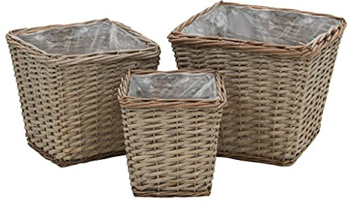 vidaXL Juego Arriates de Mimbre PE 3 Pzas Macetero Ratán Real Cesta Plantas