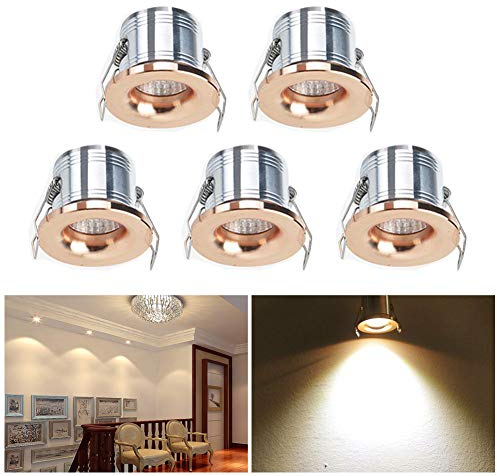 Audor Mini Einbaustrahler Klein LED Set 5er, 3W LED Deckenstrahler Schwenkbar COB Deckenspots Einbauleuchte Aluminium Spots LED Set Warmweiß für Weinschrank/Schrank/Küche/Wohnzimmer-Rosegold